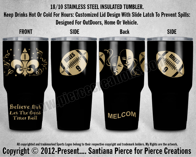 Custom Black New Orleans Saints 30oz Tumbler Cup