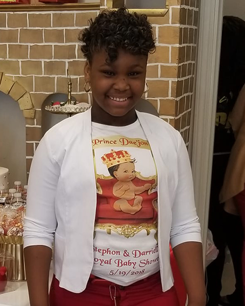 Image of a Girl Wearing a Custom Baby Shower T-Shirt