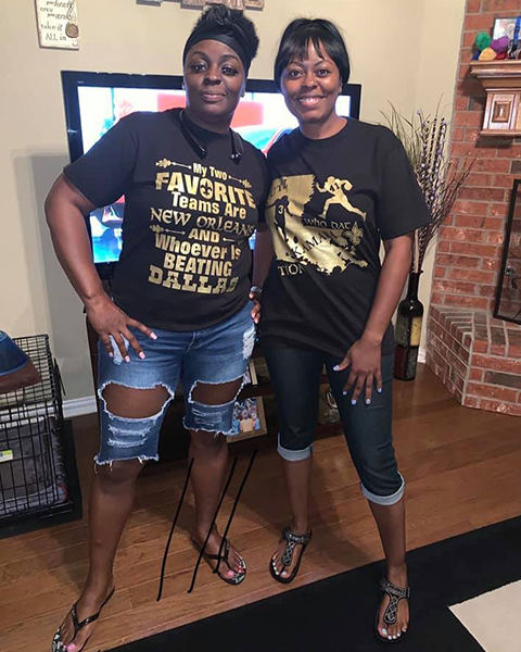 Image of 2 Ladies Wearing Custom New Orleans Saints T-Shirts
