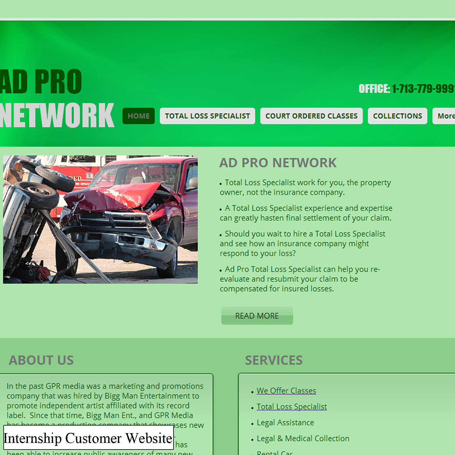 Image Screenshot of my internship Customer Website 1 of 3