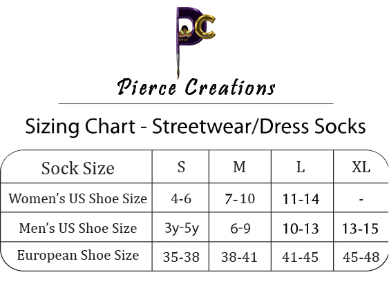 Streetwear, Dress, No Show Socks Size Chart