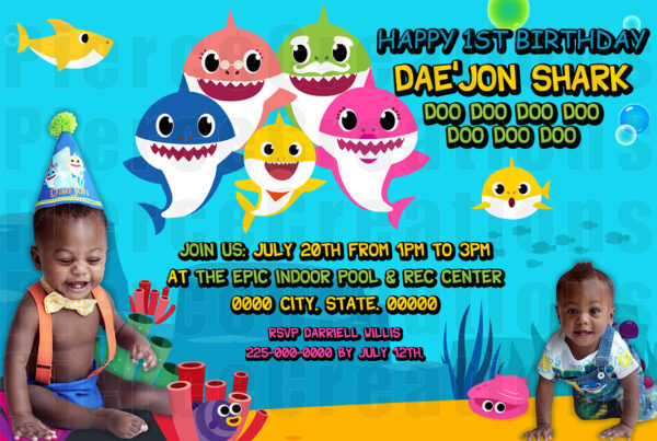 Baby Shark Birthday Invitation -w- Pic