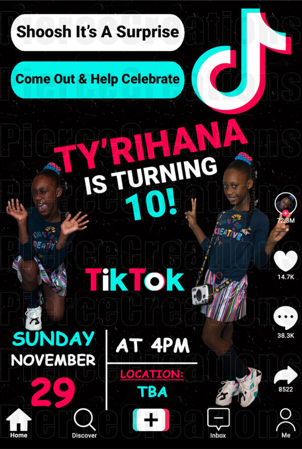 TIK TOK Birthday Invitation -w- Pic
