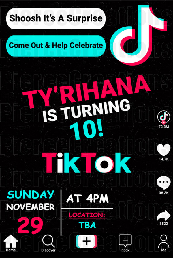 TIK TOK Birthday Invitation -w/o- Pic